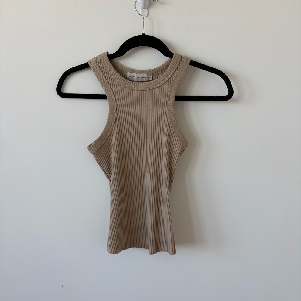 Sleeveless Ribbed Knit Top - Tan